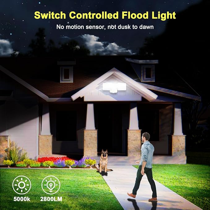 EMANER Exterior Dimmable Security Lights Switch-Controlled Flood Light Hardwired 24-Watt (250W Equivalent) Wall Dimmer Change Brightness 2-Pack