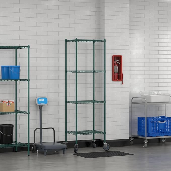 Commercial NSF Listed Green Epoxy Mobile Wire Shelving Kit 18 x 24 x 80 with 4 Shelves Perfect for Warehouse Walk-in Refrigerator Freezer Grocery Store Restaurant Dishroom