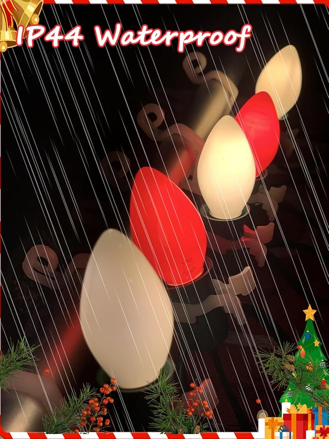 SUNSGNE C7 LED Vintage Christmas Lights 25ft Outdoor Christmas String Lights with 27 Red and White LED Bulbs(2 Spare) for Patio Balcony Garden Roofline Decorations E12 Base Socket