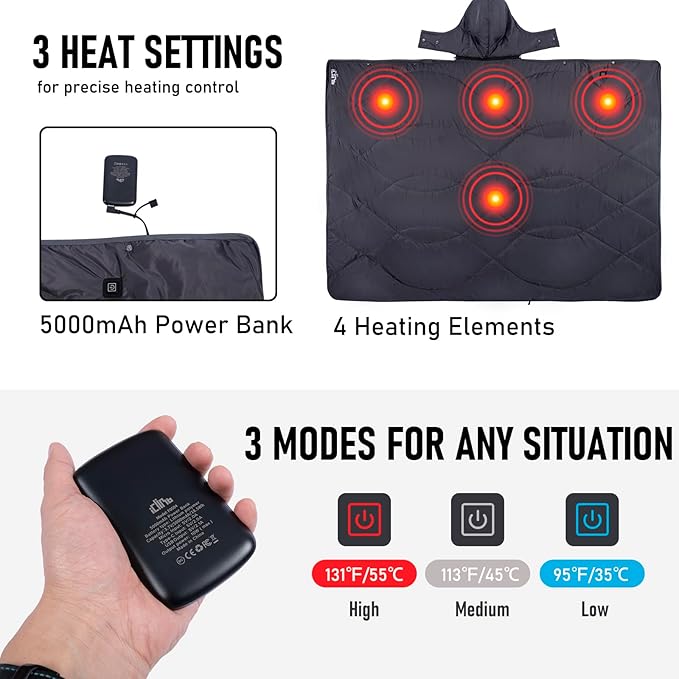 iClimb 1 Heated Camping Blanket and 1 Mini Folding Table Ultralight Compact for Adults Outdoor Camping Backpacking Hiking