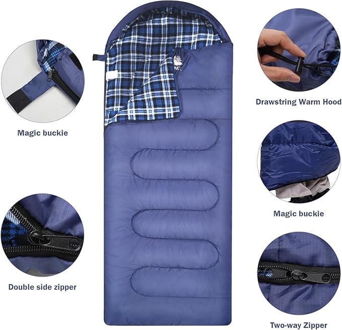 100% Cotton Flannel Sleeping Bag for Adults Big&ampTall Size Backpacking Lightweight Waterproof for Girls Boys Mens Teen for Camping Hiking Outdoor Travel with Compression Bags
