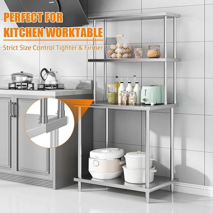 12x36 Stainless Steel Double Overshelf 2-Tier Adjustable NSF Shelf for Prep/Work Table Commercial Restaurant Kitchen Garage Utility Room