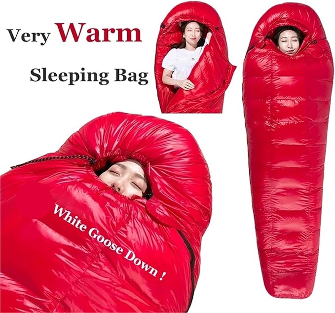 Sleeping Bag White Goose Down Sleeping Bag Camping Filled Men Warm for Travel Hiking for Adult(Dark Blue 1000g)