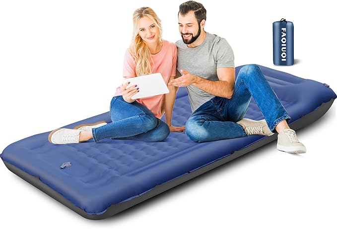 FAQIUQI Camping Sleeping PadsExtra Thick 5 Inch Inflatable Sleeping Mat with Pillow Built-in PumpOversized Mattress Super Portable Backpacking Sleeping Pad (Blue)