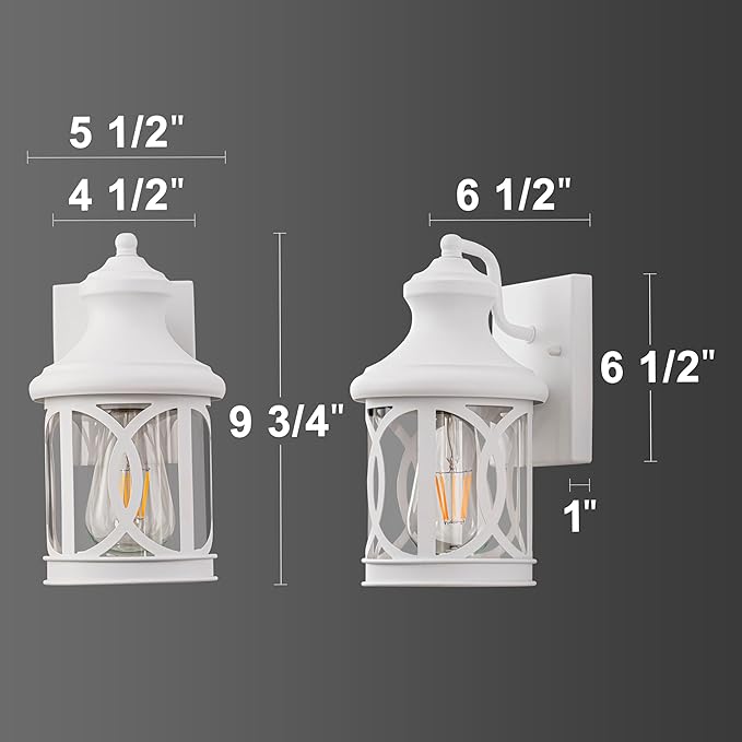 2-Pack Outdoor Wall Lights Porch Lights Waterproof Outdoor Wall Sconce Exterior Light Fixture White with Clear Glass Shade for Garage Patio Front Door Balcony
