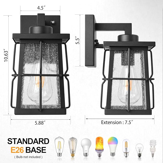 ALVIME Dusk to Dawn Outdoor Wall Lights 10 Inch Exterior Front Porch Light Fixtures Waterproof Outdoor Wall Lantern for House Door Entryway Garage Patio E26 Base&ampClear Seedy Glass