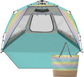 Beach Tent Sun Shelter for 4-6 Person - Pop Up Beach Tent UPF 50＋ UV Protection Lightweight and Easy Setup Cabana Extendable Floor with 3 Ventilating Windows Carrying Bag
