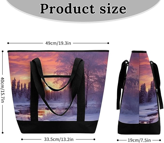 Insulated Shopping BagLarge Reusable Cooler Bags Winter Landscape Printed Foldable Shopping BagTravel Waterproof Shoulder Bag