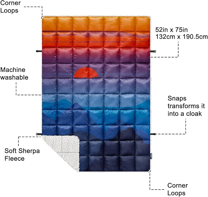 zzlamb Outdoor Camping Blanket with Sherpa LiningPuffy Thick Camp Quilt for SleepingPackable Warm Wearable Fleece Blankets for Cold WeatherTravelingBackpackingPicnicsBeachStadium 52x75in