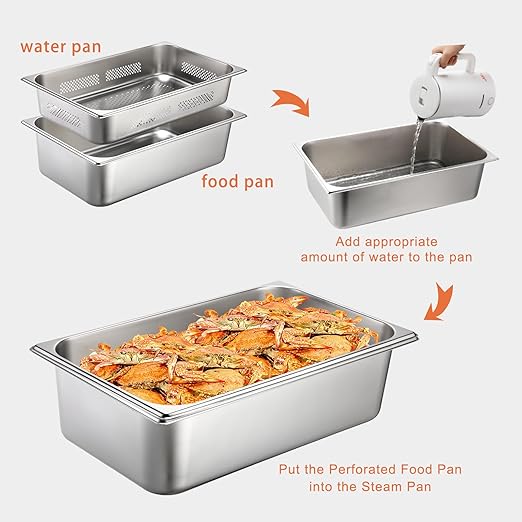 Tioncy 2 Pack Full Size Hotel Pans with Perforated Steam Pan Stainless Steel Steam Table Pan Multifunctional Food Chafing Supplies for Restaurant Kitchen(Full Size 4 Inches 6 Inches)