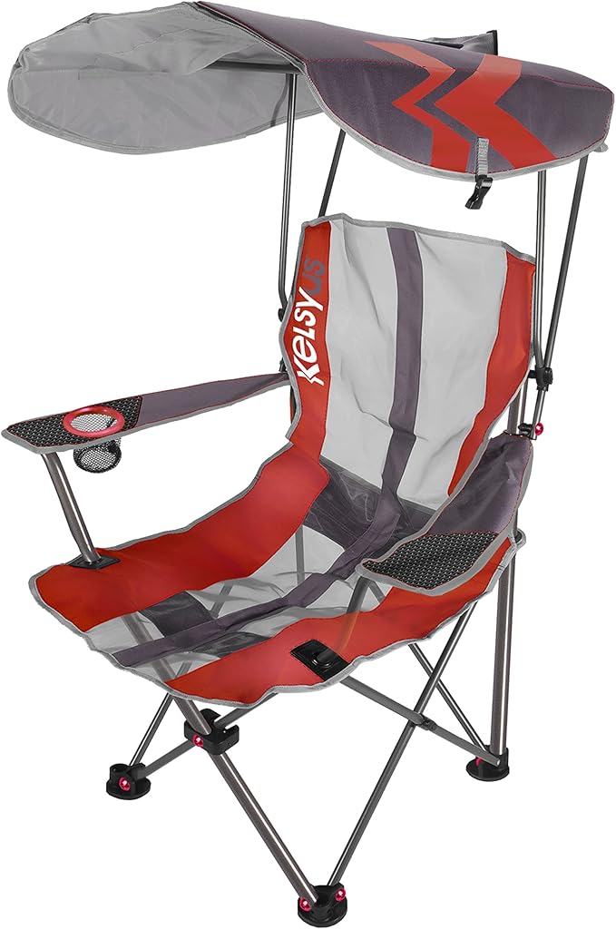 Kelsyus Original Foldable Canopy Chair for Camping Tailgates and Outdoor Events Grey/Red