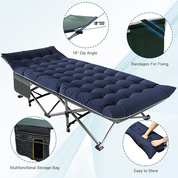 BIG RED Camping Cot Folding Camping Cots for Adults Sleeping 1200D Double Layer Oxford Portable Folding Outdoor Cots for Camping W/Soft Pad Carry Bag for Home Office Nap Beach Travel