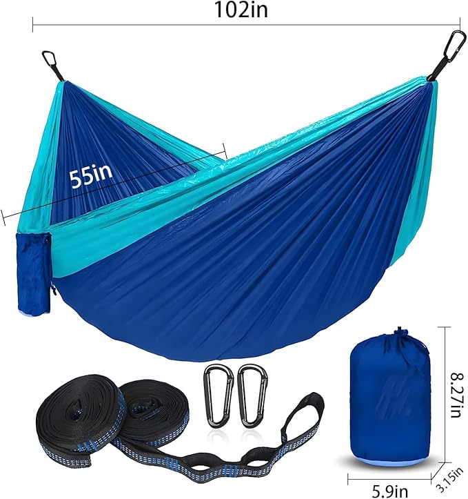 Camping HammockLightweight Nylon Parachute Hammock with Tree Straps and Carry BagEssential Equipment for Outdoor AdventuresCampingHiking and Other Activities(Sky Blue Mixed with Royal Blue)