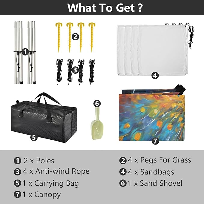 Colorful Peacock Painting Beach Tent Sun Shelter 9.2' x 10.5' Beach Canopy with 4 Sandbags 4 Stability Poles Sand Shovels - Tent Canopy for Beach Camping Fishing Picnics