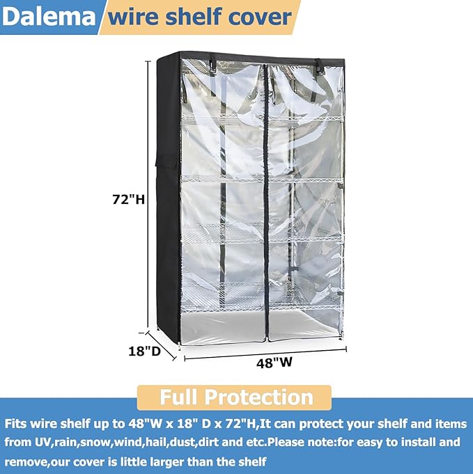Waterproof Shelf CoverOutdoor 600D Heavy Duty Dustproof Storage Shelves Cover48''x18''x72'' Shelf Covers for Wire Shelving with ZippersStorage Rack Covers with Clear Front