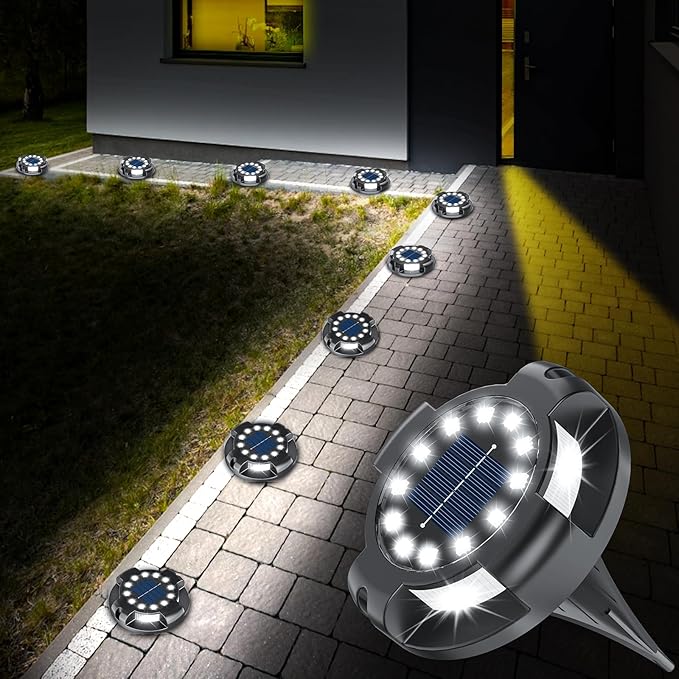 Solar Pathway Lights Outdoor 12 Packs Bright White 16 LEDs Solar Ground Lights Walkway Lights with Side Light Waterproof Solar Deck Light for Yard Walkway Garden Poolside Driveway Decorations