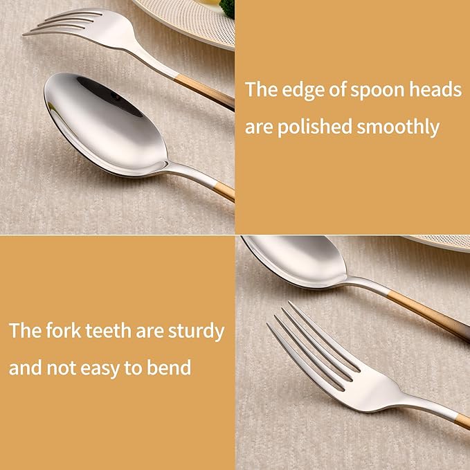 20-Piece Black Gold Silverware Set 18/0 Stainless Steel Silverware Set Black Gold Handle Cutlery Set Service for 4 Dinner Knives Forks Spoons Set Flatware Set Finish Dishwasher Safe