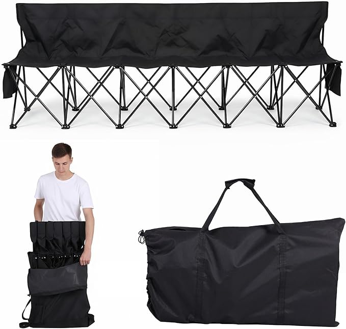 Soccer Bench for Team Folding Bench Seats 600D Oxford Portable Sideline Bench with Backrest &amp Carry Bag for Soccer Basketball Baseball Camping Picnic Events