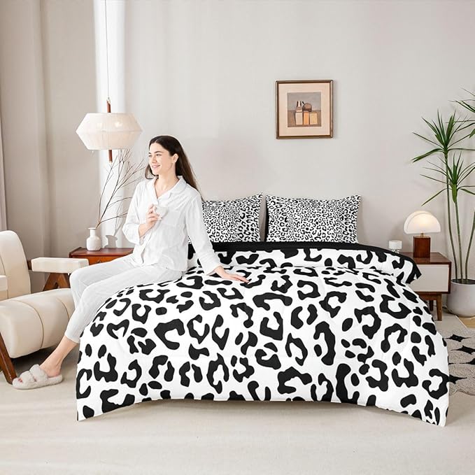 jejeloiu Black Leopard Comforter Set with SheetsPillowcases &amp Cushion Cover Kids Animal Print 7 Piece Bedding Set Twin Size Safari Bed in a Bag for Women Men Room Decor Microfiber Cheetah