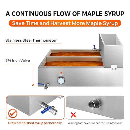 35x24x18.5 Inch Maple Syrup Evaporator Pan304 Stainless Steel Maple Syrup PanEvaporator Pan for Boiling Maple Syrup with 2 ValvesThermometer Divided Pan