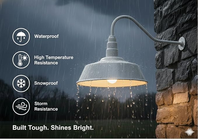 AGB101-AS20-WHITE Gooseneck Barn Light - White Outdoor Dome with Incandescent Downlight | Wall-Mount Fixture for Patios Gardens Pathways and Large Outdoor Living Spaces