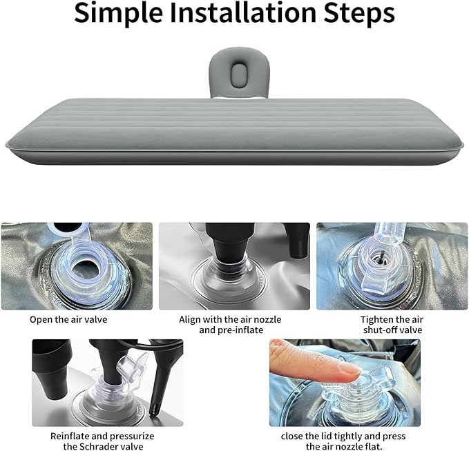 Car Air Mattress Inflatable SUV Truck Camping Mattress for Back Seat Thickened Travel Car Bed Sleeping Pad with Inflatable Pier Air Pump 2 Pillows (Grey)