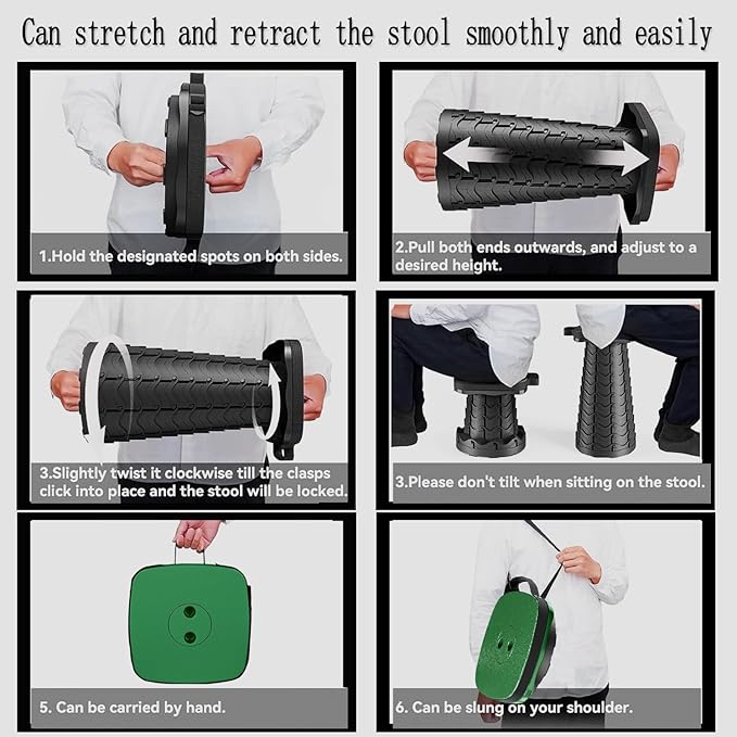 Upgraded Collapsible Stool Portable for Adults Heavy Duty 620lbs Max Weight Square Foldable Stool Thickened Telescoping Folding Seat for Camping Hiking Outdoor Travel(Square) (Green)