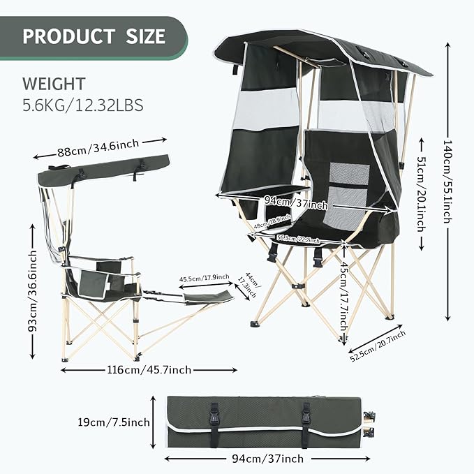 Camping Chair with Canopy Sports Chairs for Adults Canopy Chair with Removable Footrest Ice Fishing Chair with Cupholder Cooler Heavy Duty for Outdoor Activities(1 Pack)