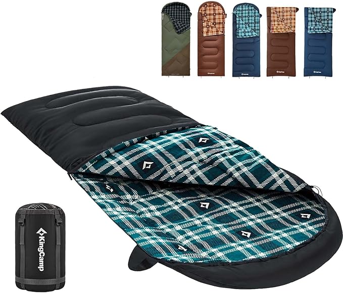 KingCamp Sleeping Bag for Adults Cold Weather &amp Warm XL Big and Tall Flannel Sleeping Bags with Compression Sack Portable Waterproof Essentials Gear Accessories for Outdoor Camping