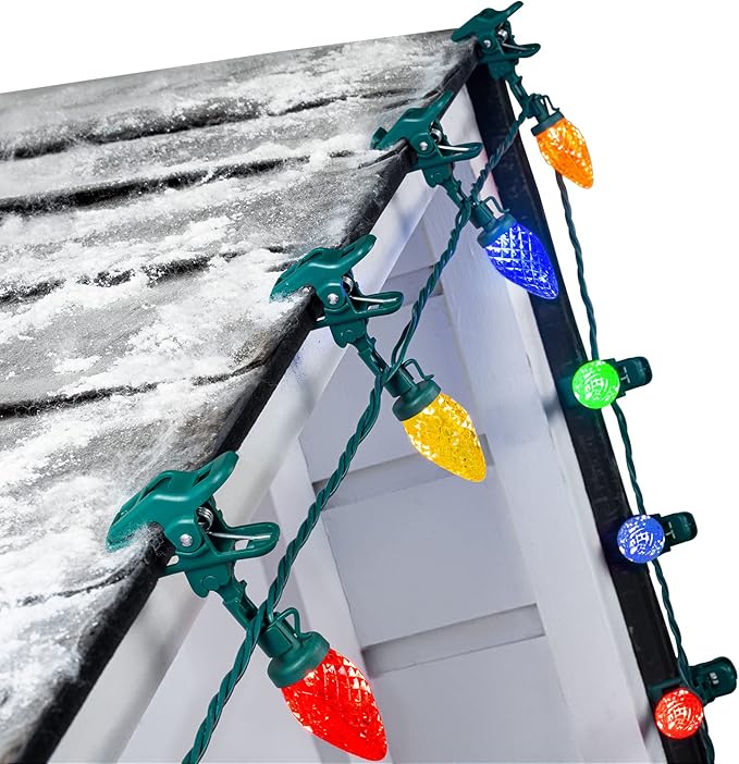 C9 LED Christmas Lights Outdoor 68Ft 100 LED String Lights with Quick Clips Commercial Grade Extendable Waterproof Outdoor Christmas Lights for House Outside Roofline Xmas Decorations Multicolor