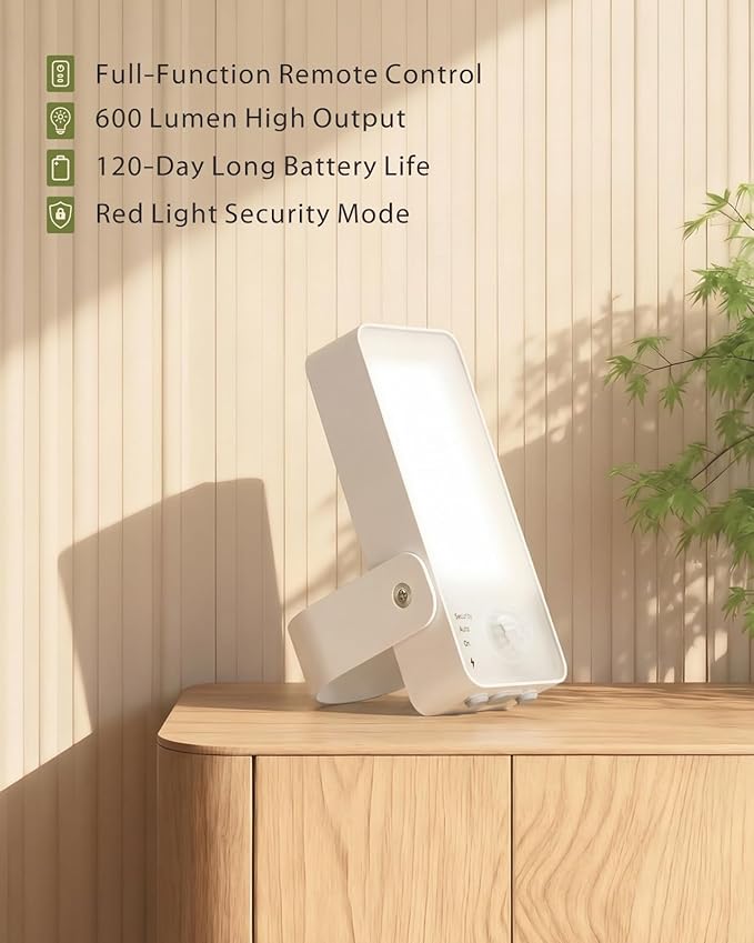 Battery Motion Sensor Light Outdoor Motion-Sensing Security Light with Remote Control 10000mAh 600 Lumens IP65 Waterproof Ideal for PorchesGaragesYards (White 1 Pack)