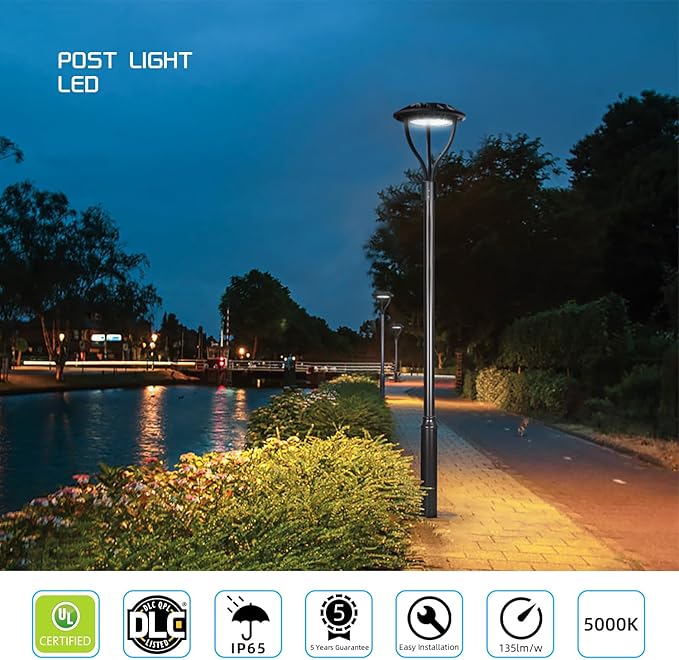 Led Post Top Light 60W Circular DLC/ETL Listed LED Street Area Post Top Light Outdoor IP65 Waterproof Pathway Pole Yard Light Fixture (100W)