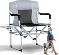 SHALLWE Oversized Director Chairs No Assembly Heavy Duty Folding Chair with Side Table for Camping Fold Up Outdoor Lawn Chairs for Adults Light Grey