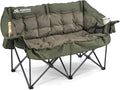 Double Camping Chairs Padded Loveseat Chair for 2 Person - Heavy Duty Oversized Camping Couch for Adults Outdoor Lawn Beach - Portable Folding Sofa with Cup Holders and Carry Bag Green