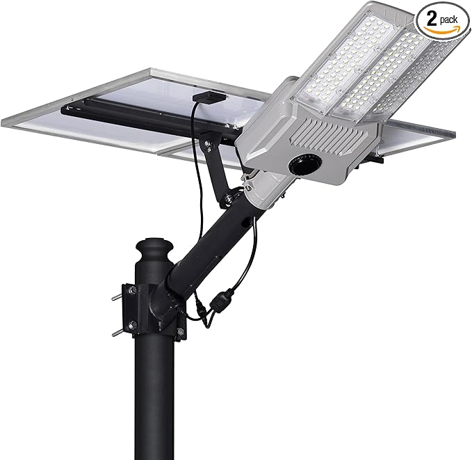 11000W Solar Street Light Outdoor Waterproof with Dual Solar Panels – 650000LM 3-Sided LED Lights 144pcs LEDs 50000mAh Battery Motion Sensor Dusk to Dawn for Parking Lot YardGarden