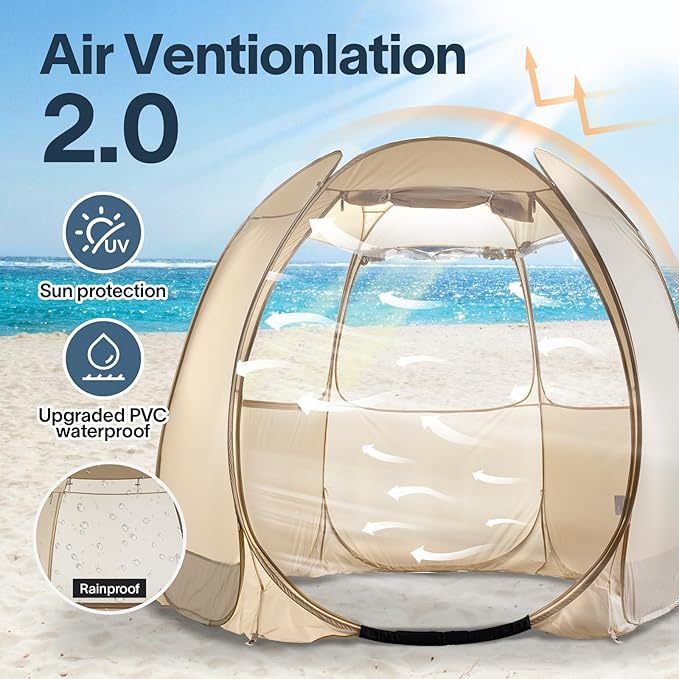 LEEDOR Pop Up Screen House Tent UPF 50+ and Windproof Dome Outdoor Canopy Tent with Roll Up Zipped Door Privacy Gazebo Compact and Lightweight for Party Camping Fishing Picnic Grey