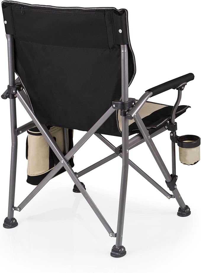 PICNIC TIME Outlander XL Heavy Duty Folding Camping Chair with Insulated Cooler Oversized Portable Lawn Beach &amp Camp Chair with Cup Holder Storage Pocket Carry Bag 400 lb Capacity (Black)