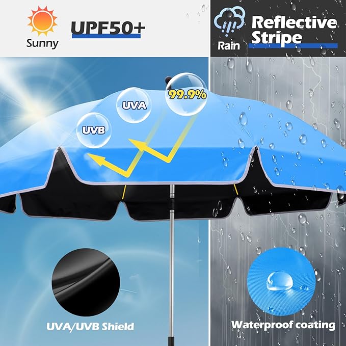 Umbrella 360°Adjustable Protection Stroller 48.8 beach chair umbrella with clamp high UV protection. 3 Adjustable areas 180°+360° for fishing golf beach camping (chair not included)
