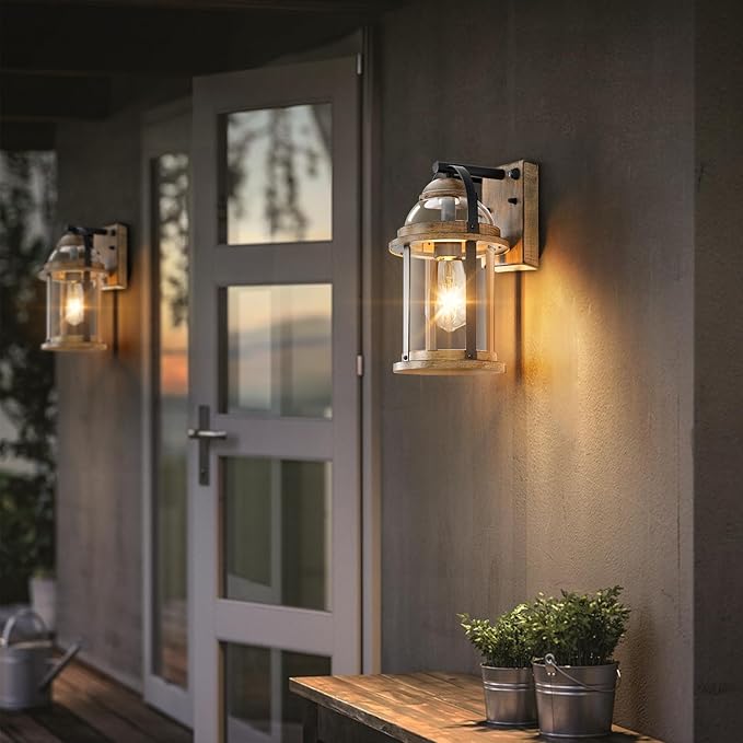 OKELI Dusk to Dawn Outdoor Wall Lights Waterproof Lighting Fixtures Rustic Farmhouse Wall Lanterns with Clear Glass Shades Anti-Rust Outside Lights for Garage Patio Porch(Brown 1 Pack)