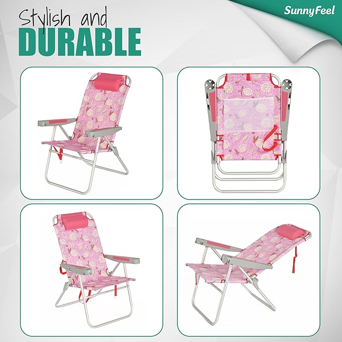 SUNNYFEEL Oversized Tall Folding Beach Chair Lightweight 17 Portable Sand Chair for Adults Heavy Duty 500 LBS with Cup Holders Foldable High Camping Lawn Chairs for Camp/Outdoor/Picnic/Sports
