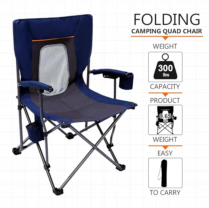 PORTAL Folding Camping Chair Comfortable Portable Lawn Chairs Lightweight Foldable Outdoor Camp Chair for Adults Supports up to 300 lbs Blue
