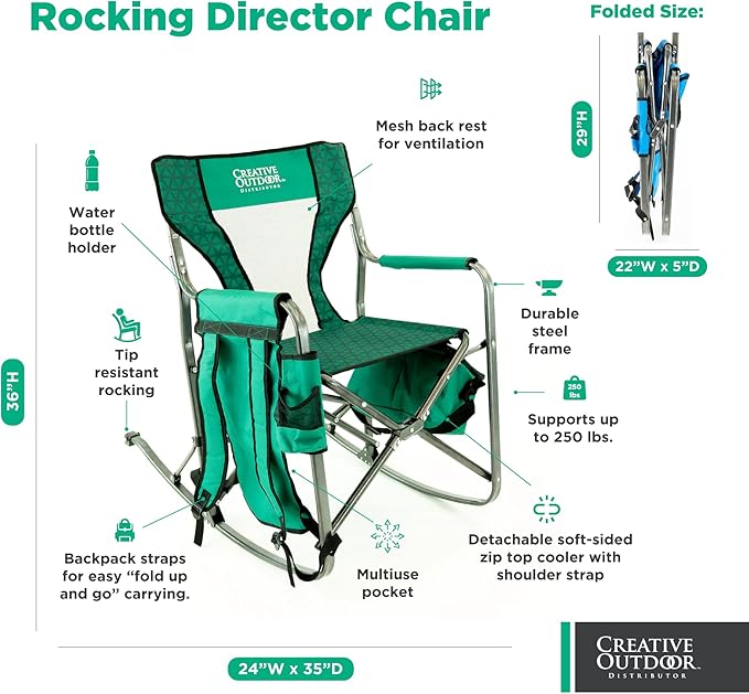 Creative Outdoor Collapsible Folding Rocking Director Chair | Camping Picnic Beach &amp Patio