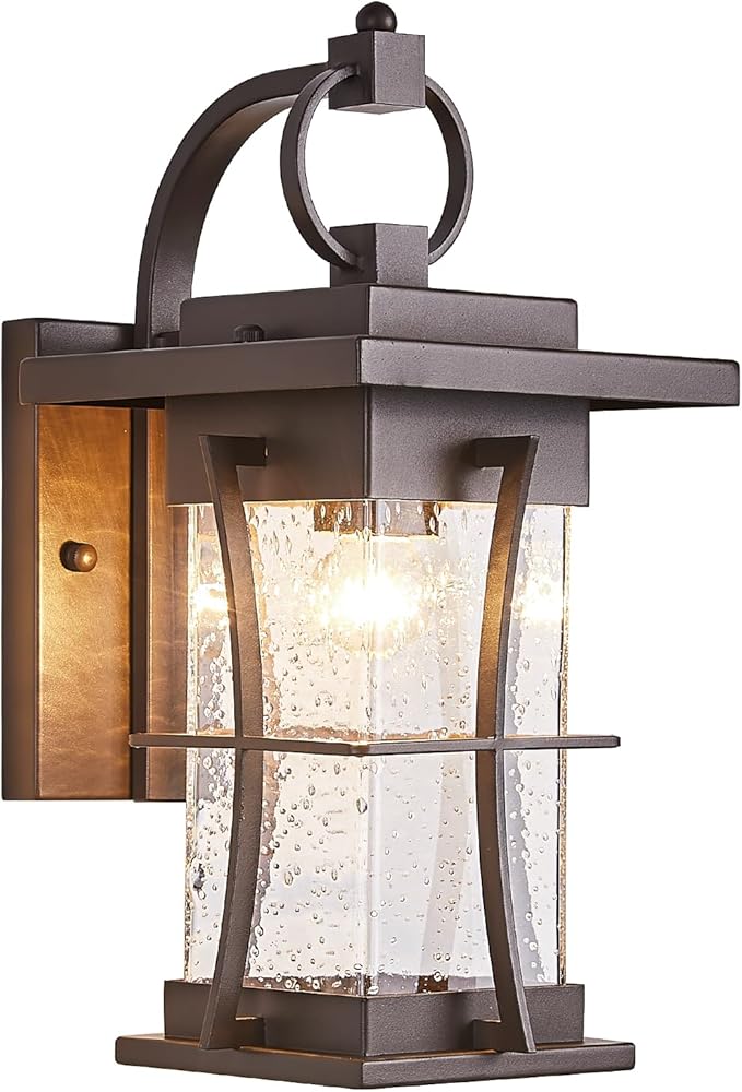 Oil Rubbed Bronze Outdoor Light Sconces Wall Mount Matte Brown Outdoor Wall Lamp Large Exterior Porch Wall Lantern with Seeded Glass 15 Outside Lights for House Front Door Patio Backyard