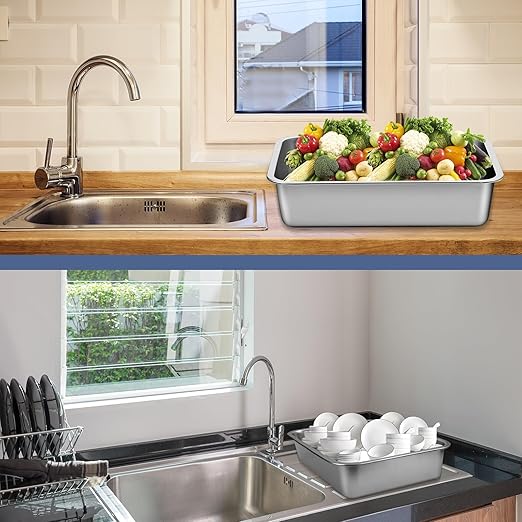 3 Pack Stainless Steel Commercial Bus Tubs Food Grade Meat Processing Tubs Lug Wash Basin Tote Box for Dishwashing Kitchen Restaurant Utility (13 L)
