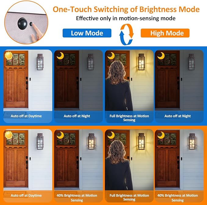 Motion Sensor Outdoor Wall Light Fixture Dusk to Dawn Porch Light Oil Rubbed Bronze Exterior Lighting with Seeded Tempered Glass Waterproof Outside Wall Mount Coach Lamp for House Patio Garage
