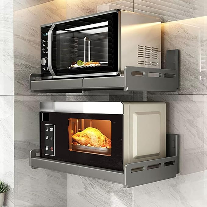 Retractable Stainless Steel Wall Shelf Microwave Oven Rack for Kitchen Multi Functional Storage Shelf for Commercial Restaurant &amp Bar Toaster Space Sa