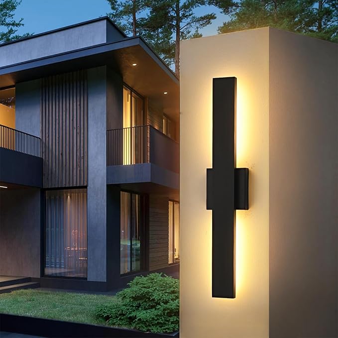 23.6inch Long Outdoor Modern LED Wall Light24W Warm White 120V Wall Mount Lighting Fixture Black Wall Lights Porch Lights Wall Sconce for House Long LED Linear Outside Lighting for Garage Entryway