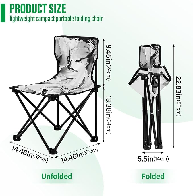 Ink Painting Peony Portable Camping Chairs Folding Chair - Durable Oxford Fabric Lightweight Iron Frame Easy Fold Design - Ideal for Outdoor Activities Camping Fishing and Travel