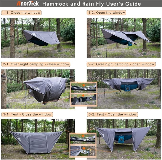 Camping Hammock with Mosquito Net and Rain Fly Tarp Portable Double Hammock with Two Tree Straps 230T Nylon Hammock and Waterproof Rain Fly Set for Hiking Backpacking Overnight (Green)