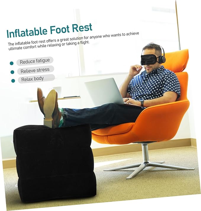 Mikikit Soft Leg Support Pillow for Airplane Car Inflatable Foot Rest for Travel